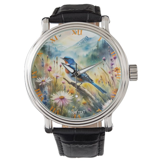 Montre Imaginaire Joli Oiseau Vivid Aquarelle Paysage (devant)