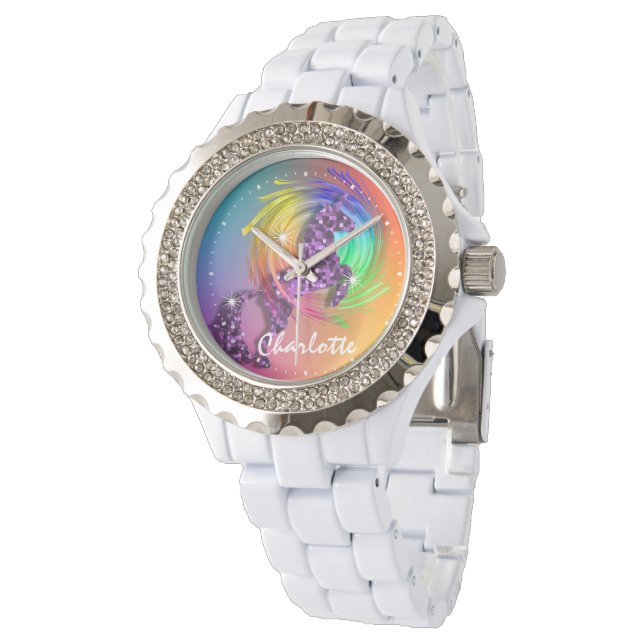 Montre Imaginaire Rainbow Unicorn Personnalisé (Incliné)