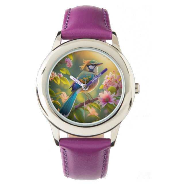 Montre Imaginaire Turquoise à ailes vert (devant)