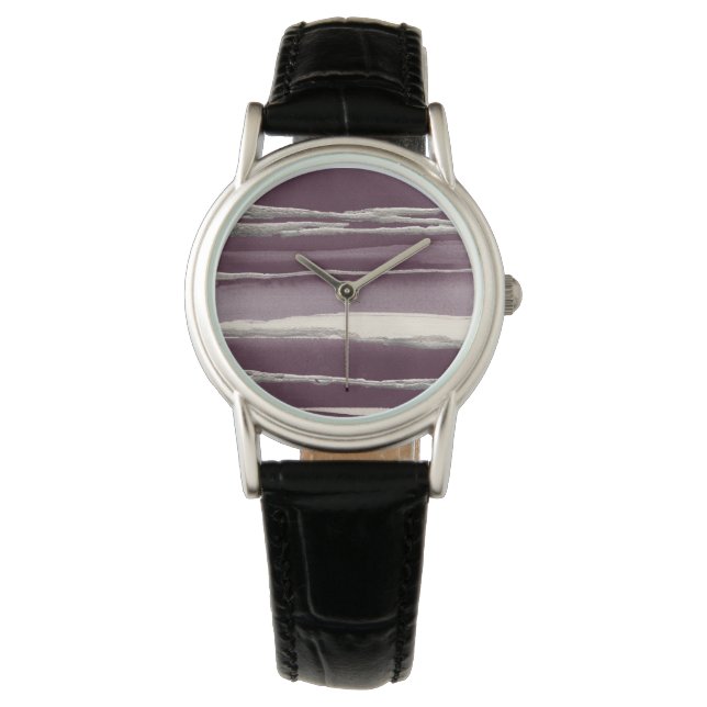 Montre Impression Abstraite violet Rose argent (devant)