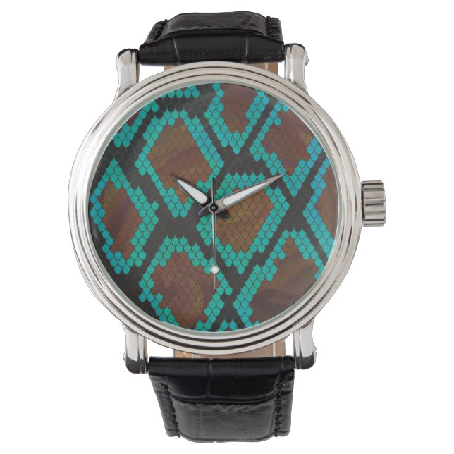 Montre Impression Brown et Turquoise de serpent (devant)