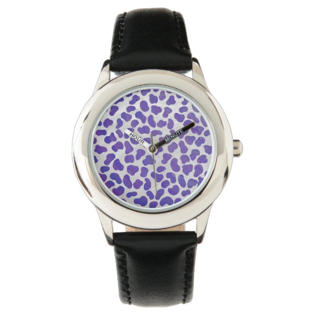 Montre Impression dalmate violet et blanche (devant)