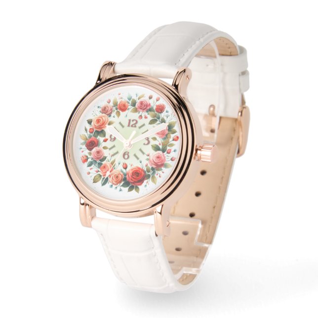 Montre Impression d'art Couronne de roses aquarelle (Angle)