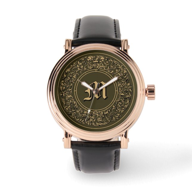 Montre Impression de monogramme à couronne florale baroqu (Recto)