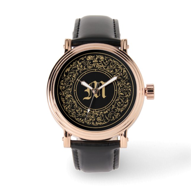 Montre Impression de monogramme de couronne florale baroq (Recto)