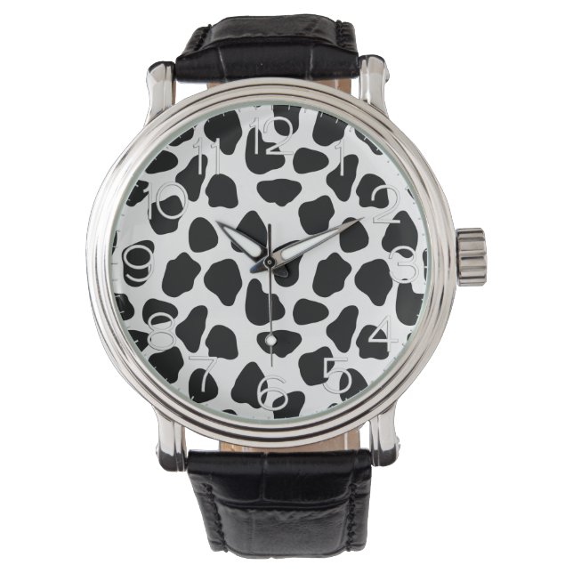 Montre Impression de vache noire et blanche (devant)
