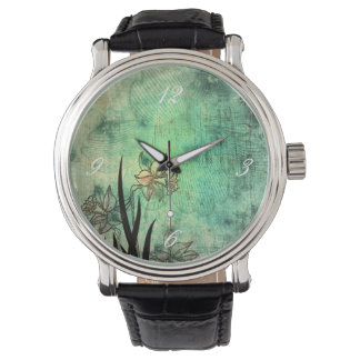 Montre Impression japonaise Daffodique Aquamarine Scratch