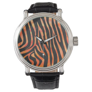 Montre Impression noire et orange Zebra