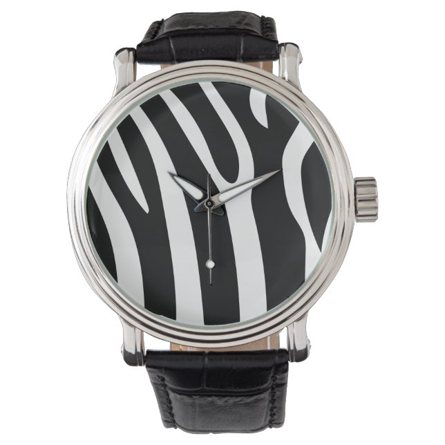 Montre Impression rayures de zèbre noir et blanc classiqu (devant)