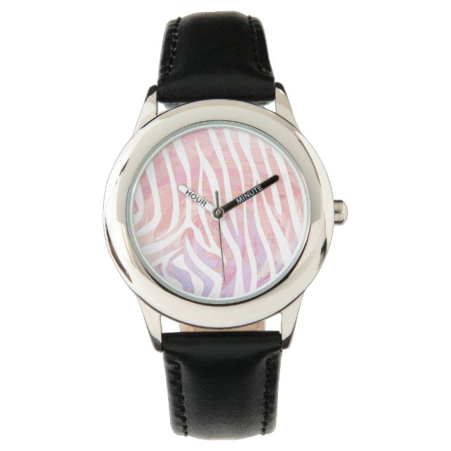 Montre Impression rose et blanc Zebra (devant)