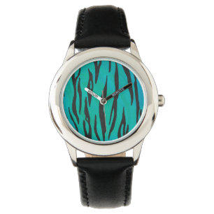 Montre Impression Tigre Noir et Sarcelle