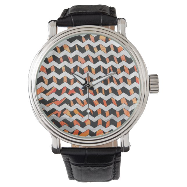 Montre Impression zèbre noir et orange (devant)