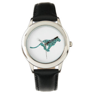 Montre Imprimé léopard noir et sarcelle