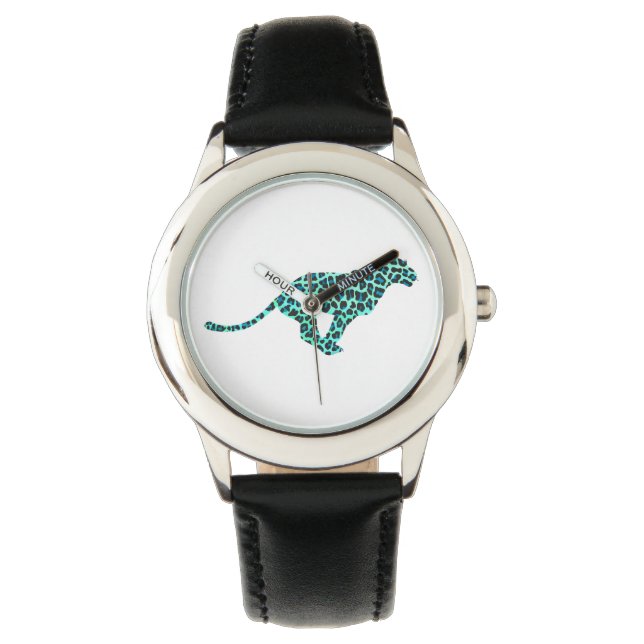Montre Imprimé léopard noir et sarcelle (devant)