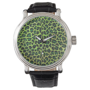 Montre Imprimé léopard noir et vert