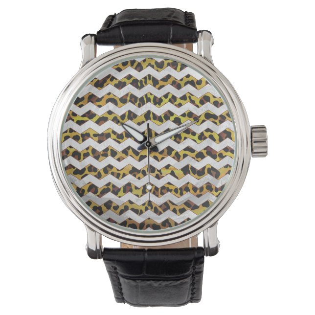 Montre Imprimerie Leopard Brown et jaune Cevron (devant)