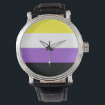 Montre Indicateur de fierté non binaire<br><div class="desc">Les personnes non binaires peuvent s'identifier comme ayant deux ou plusieurs sexes, n'ayant pas de sexe, se déplaçant entre les sexes ou ayant une identité de genre fluctuante, ou être du troisième sexe ou d'autres sexes, une catégorie qui comprend ceux qui ne placent pas de nom à leur genre. Chaque...</div>