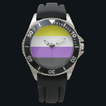 Montre Indicateur Enby (Pride non binaire)<br><div class="desc">Cette conception comprend le drapeau de la fierté non-binaire, qui représente des personnes qui s'identifient comme non-binaires (également orthographiées non-binaires) ou genderqueer, impliquant un éventail d'identités de genre qui ne sont pas exclusivement masculines ou ‍ féminines, mais qui sont en dehors du binaire genre. Les identités non binaires peuvent tomber...</div>