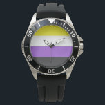 Montre Indicateur Enby (Pride non binaire)<br><div class="desc">Cette conception comprend le drapeau de la fierté non-binaire, qui représente des personnes qui s'identifient comme non-binaires (également orthographiées non-binaires) ou genderqueer, impliquant un éventail d'identités de genre qui ne sont pas exclusivement masculines ou ‍ féminines, mais qui sont en dehors du binaire genre. Les identités non binaires peuvent tomber...</div>