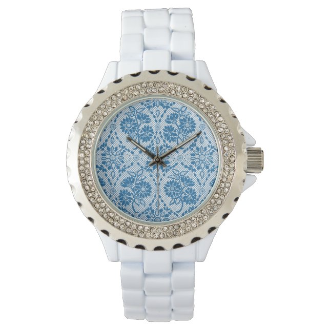 Montre Indigo Blue Floral Faux Lace Motif à Customiser (devant)