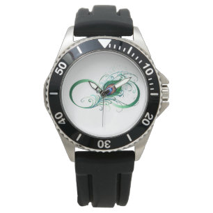 Montre Infinity Symbol with Peacock Feather