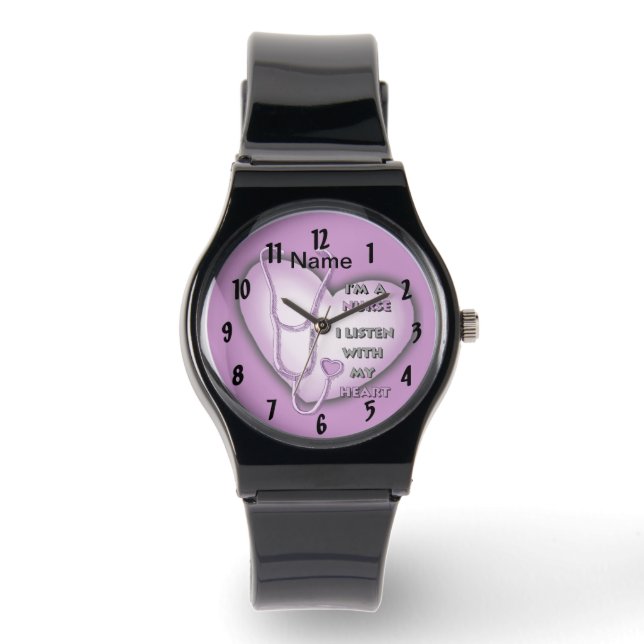 Montre Infirmière à gros coeur violet (Recto)