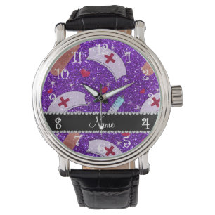 Montre Infirmière à parties scintillant violette Infirm