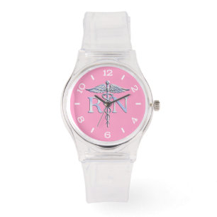 Montre Infirmière autorisée Silver Caduceus Light Pink 