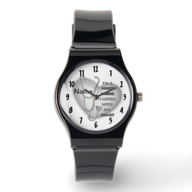 Montre Infirmière de nuit à cœur gris (Recto)