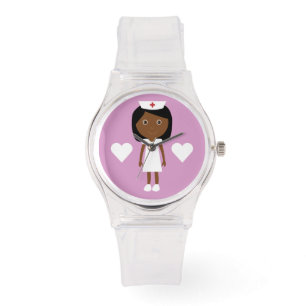 Montre Infirmière ethnique de bande dessinée mignonne e