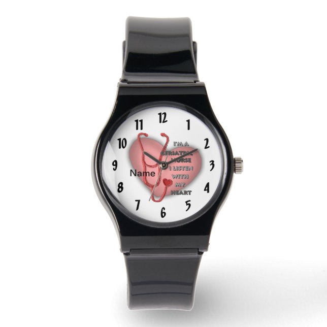Montre Infirmière gériatrique cœur rouge (Recto)