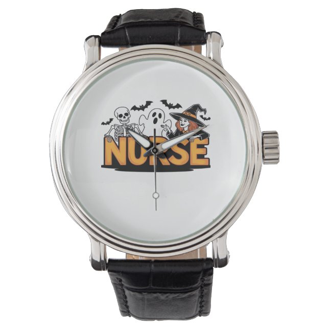 Montre Infirmière - Halloween - avec fantôme, sorcière et (devant)
