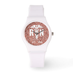 Montre Infirmière inscrite Caduceus Rose Parties scintill