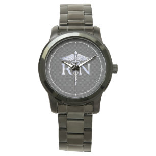 Montre Infirmière inscrite RN Silver Caduceus Snakes