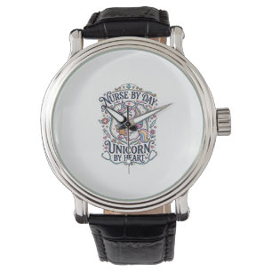 Montre Infirmière Licorne de jour Licorne de cœur Fond bl