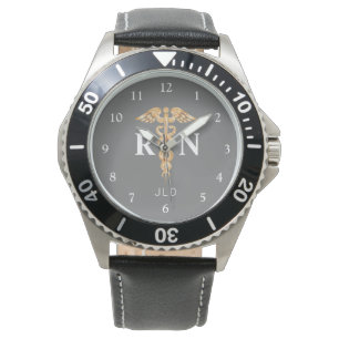 Montre Infirmière moderne RN Noir Gris Monogramme Mens