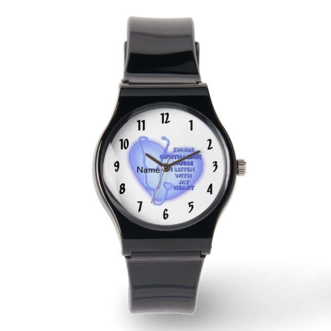 Montre Infirmière ophtalmique à cœur bleu (Recto)