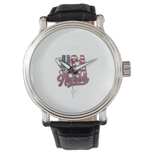 Montre Infirmière Patriotique USA Cœur Stethoscope Design