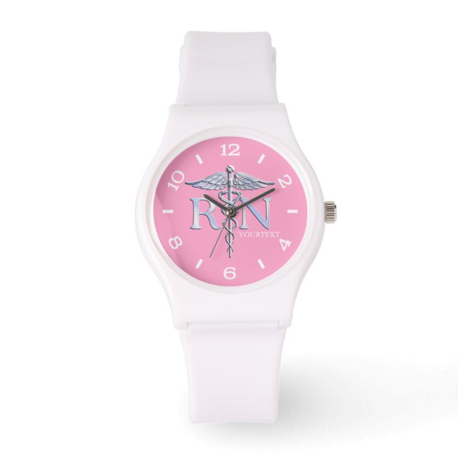 Montre Infirmière personnalisée Silver Caduceus Pink Dial (Recto)