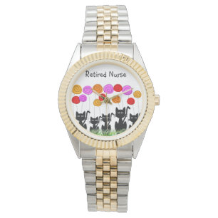 Montre Infirmière retraitée Chats et Fleurs Whimsical
