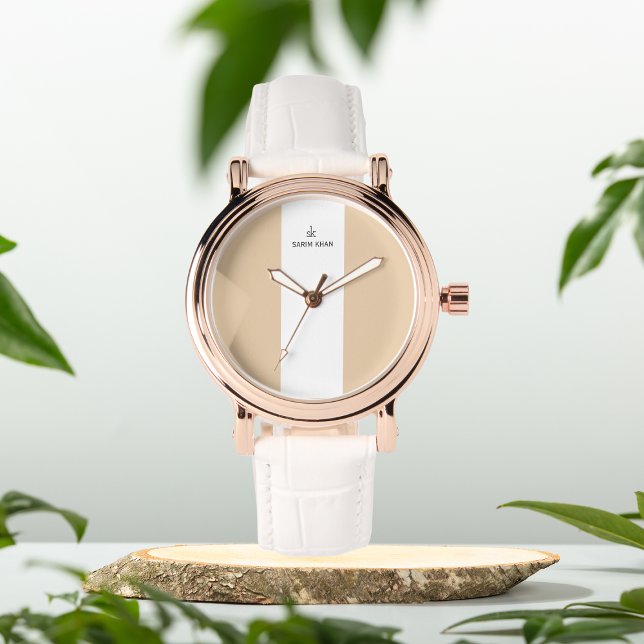 Montre Initiales beige et blanc personnalisées eWatch (Créateur téléchargé)