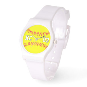 Montre Initiales du joueur de softball personnalisé et nu