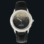 Montre Initiales Monogrammes pour filles Parties scintill<br><div class="desc">Monogramme Monographie de la Parties scintillant à étincelles noir et or. Cela rend le cadeau parfait pour 16 ans,  mariage,  douche nuptiale,  anniversaire,  baby shower ou bachelorette pour quelqu'un qui aime le luxe glam et les styles chic.</div>