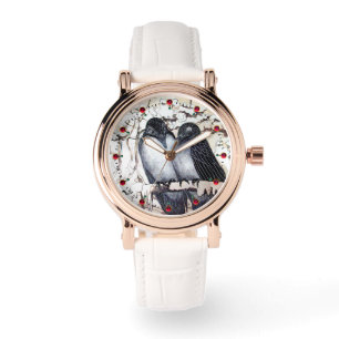 Montre INSÉPARABLES D'HIVER DANS LA NEIGE Dessin noir et 