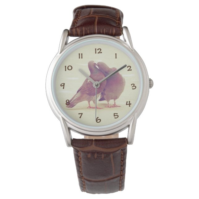 Montre Inséparables rétro embrasser Pigeon (devant)