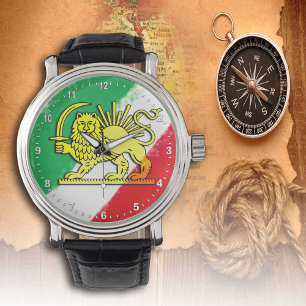 Montre Iran, drapeau persan avec Lion, Shah of Iran Watch