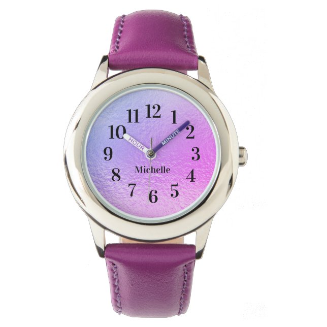 Montre Iridescent Violet Rose Perle Nom (devant)