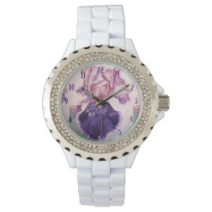 Montre Iris Aquarelle Peinture d'art mauve Fleur Floral