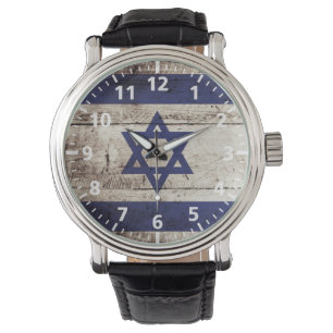 Montre Israel Flag on Old Wood Grain