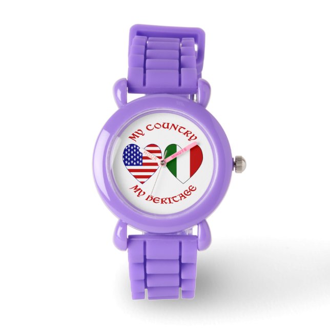 Montre Italie USA Drapeau Coeurs Pays Patrimoine (Recto)